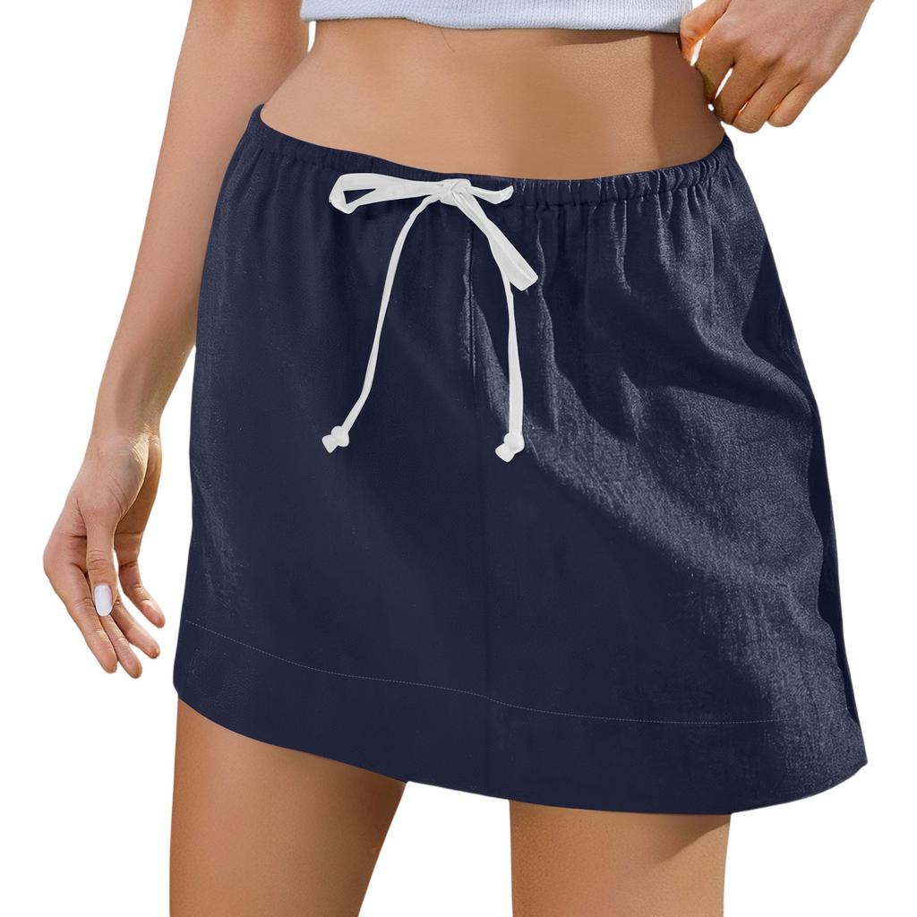 Damen Sommer Elastische Krawatte Einfarbig Locker Kurzer Rock