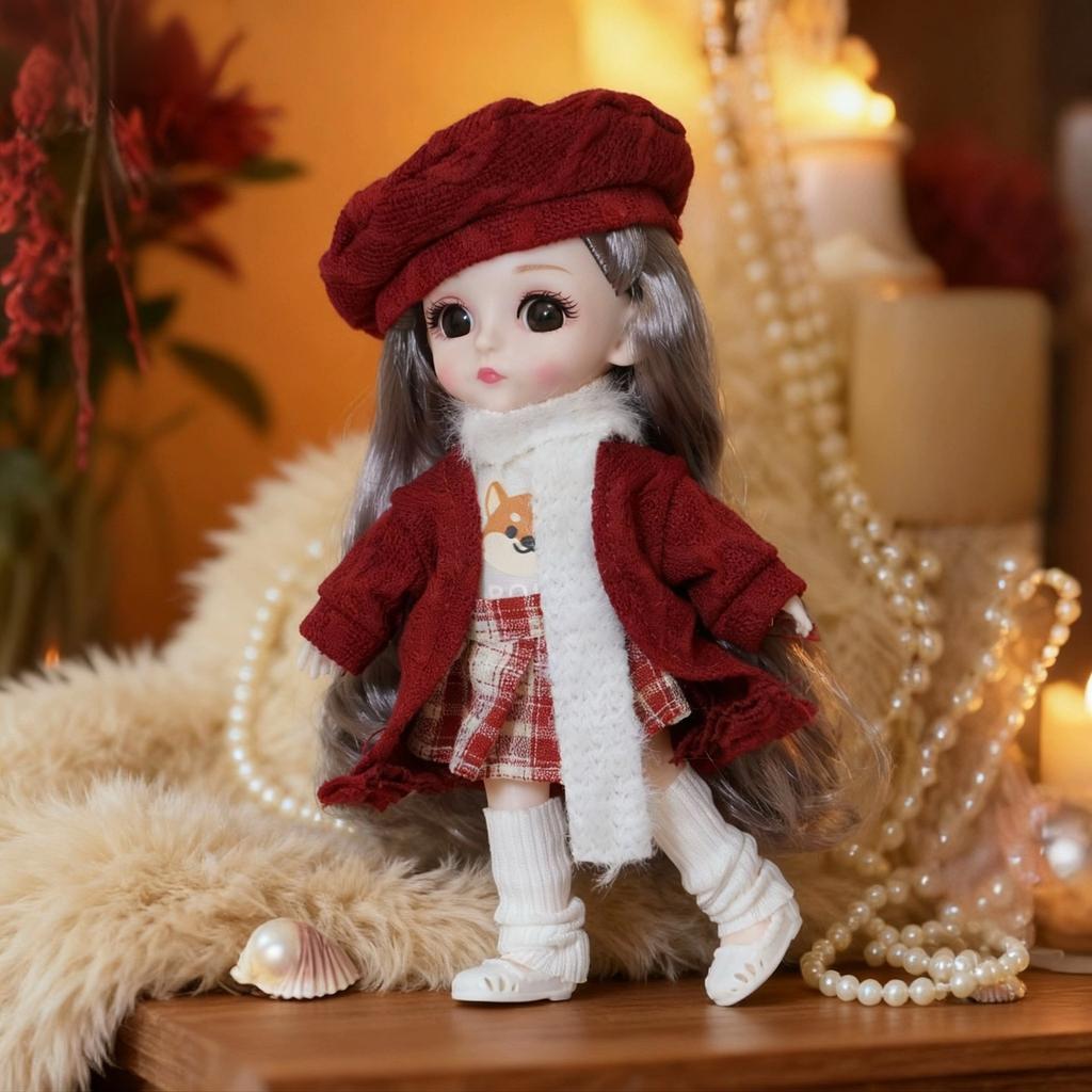 17cm Nuova Bambola Mini Bjd Articolata Bambina Principessa Giocattolo Occhi Grandi 3D Bella Bambola Giocattolo Fai da Te con Vestiti Vestire Bambola Moda 1/12