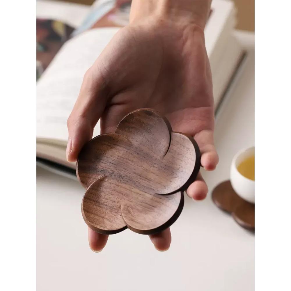 Black Walnut Lotus Root Slices Solid Wood Coaster Creative Mark Insulation Pad Anti Scalding Wooden Teacup Pad