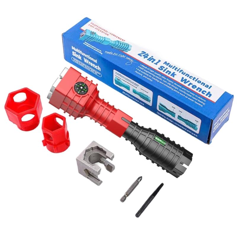 24 In 1 Faucet and Sink Installer Wrench Multipurpose Basin Wrench Plumbing Tool for Bathroorm Kitchen Flume Wrench