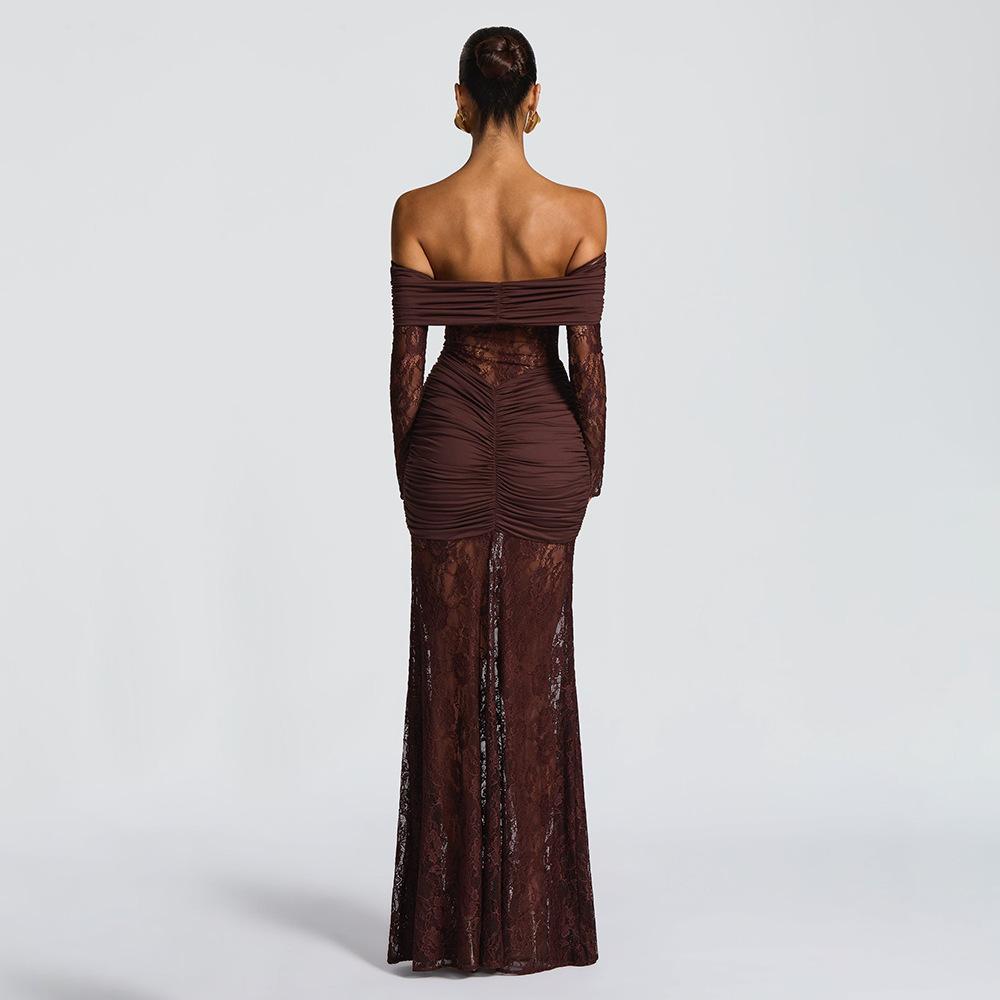 European and American autumn temperament perspective lace long fashionable and sexy sleeveless backless slim dress batch