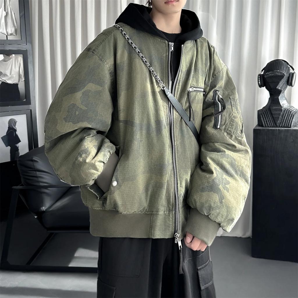 High Street Men's Jackets Men Hooded Patchwork Parkas Autumn Winter Men Camouflage Cotton Padded Jacket Male Loose Short Coats