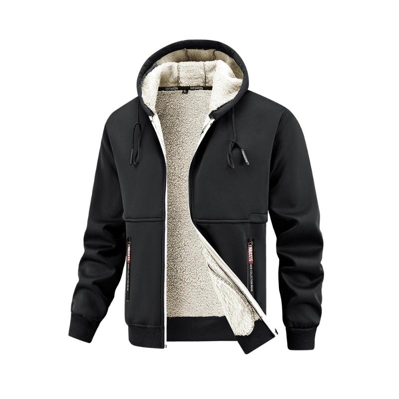 European Winter Lamb Fleece Thick Coat Men's Outdoor Sports and Leisure Thick Hooded Jacket Top