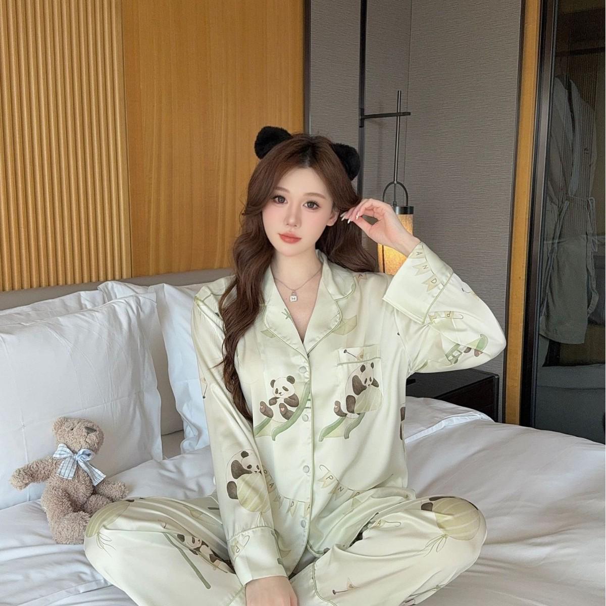 

Ice Silk Cardigan Pajama Set - Cute & Stylish Long Sleeve Homewear L