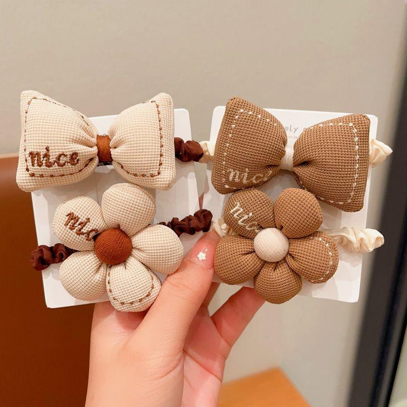 2024 Milk Coffee Color Fabric Flower Hair Ties - Children's Scrunchies & Women's Hair Accessories