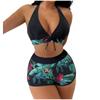 Women's Paneled Printed Swimsuit Ladies Split Boxer  High Waist Swimsuit Two-Piece Set