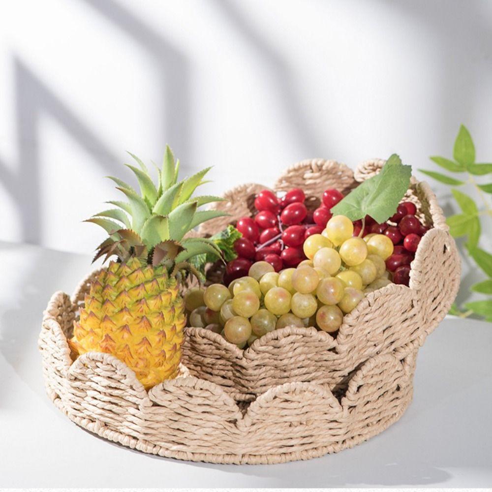 Decorative Hand Woven Basket Japanese Style Paper Rope Basket Braided Serving Tray Living Room