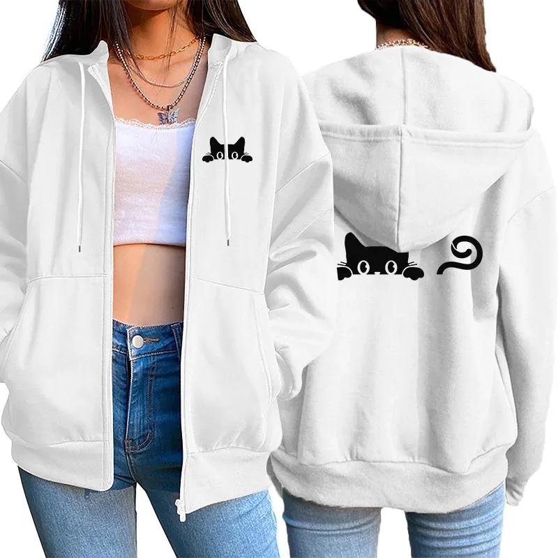 Womens Zipper Cardigan Hooded Sweatshirt Printing Outfits Fashion Casual Jogging Top Clothing Lady Versatile Sport Coat