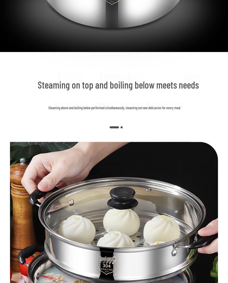 Thickened 304 Stainless Steel Soup & Milk Pot with Steamer for Induction & Gas Cookers