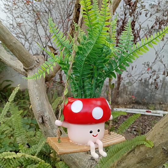 Swing Mushroom Hanging Planter Cartoon Mushroom Flower Pot Resin Succulents Planter