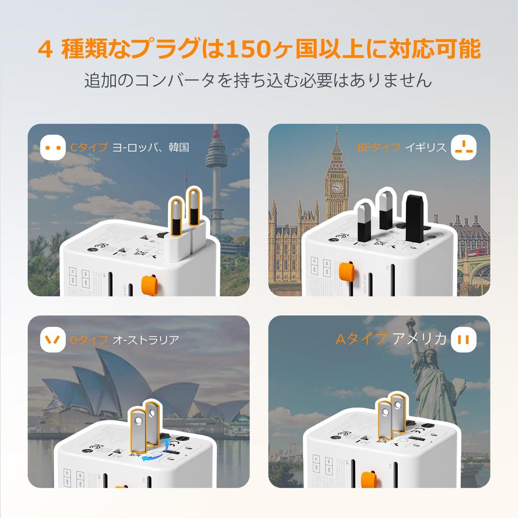TESSAN Travel Universal Charges 6 Devices Includes 2 AC 2 and 2 Ideal for Traveling To Hong and Europe C, BF, O, A-Type Adapter, Compatible,