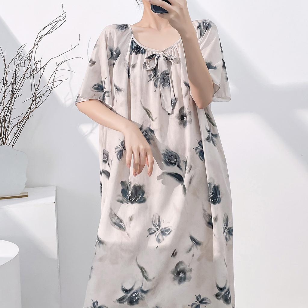 Pajamas Women's 1011 New Spring and Summer Cotton Silk Short-sleeved Medium and Long Pajamas Autumn Confinement Internet Celebrity Loungewear