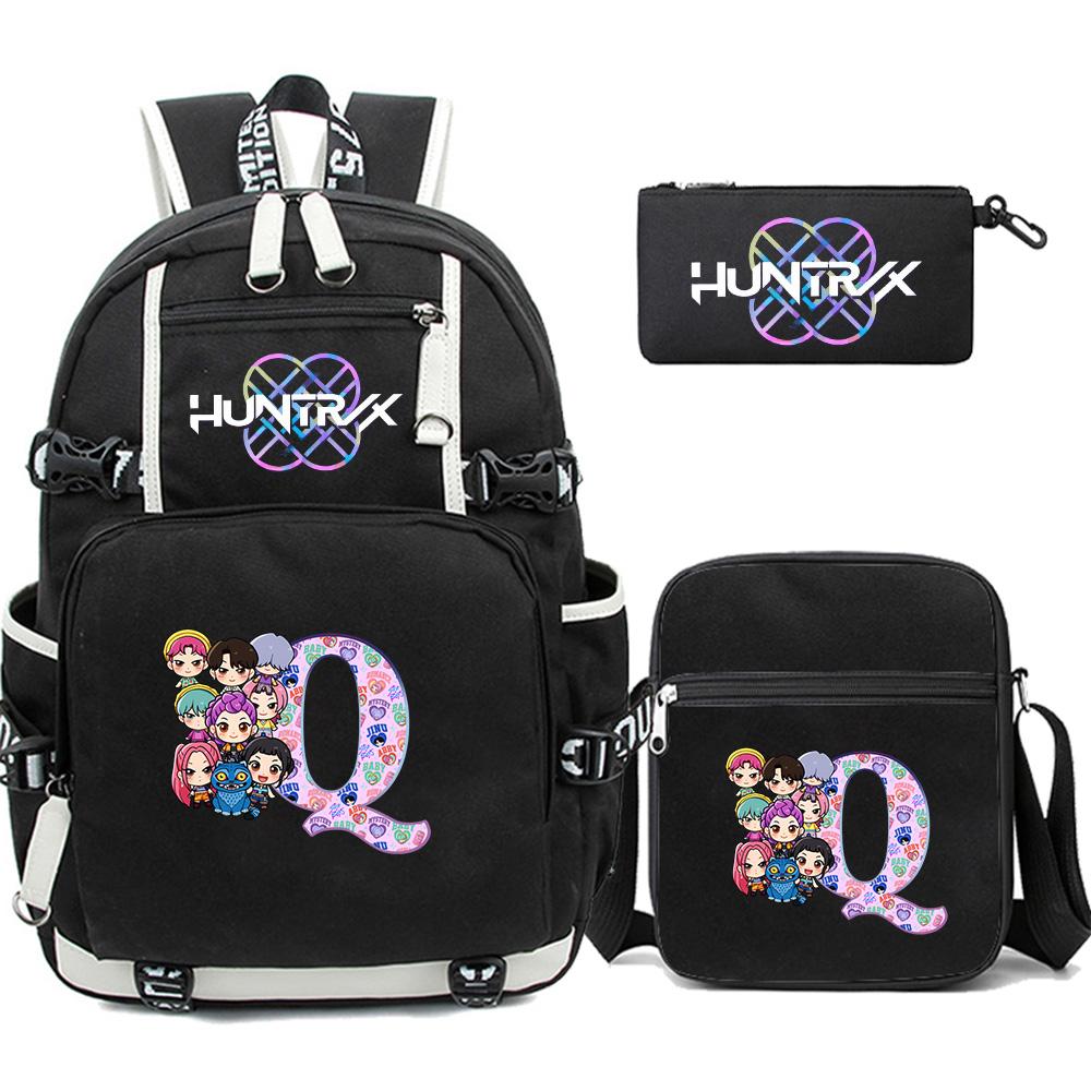 3Pcs/set 26 English Letter K-pop Printed Backpack with Pengcil Case Shoulder Bag for Teenager Girl Boy Bookbag Large Capacity Waterproof Travel Bag