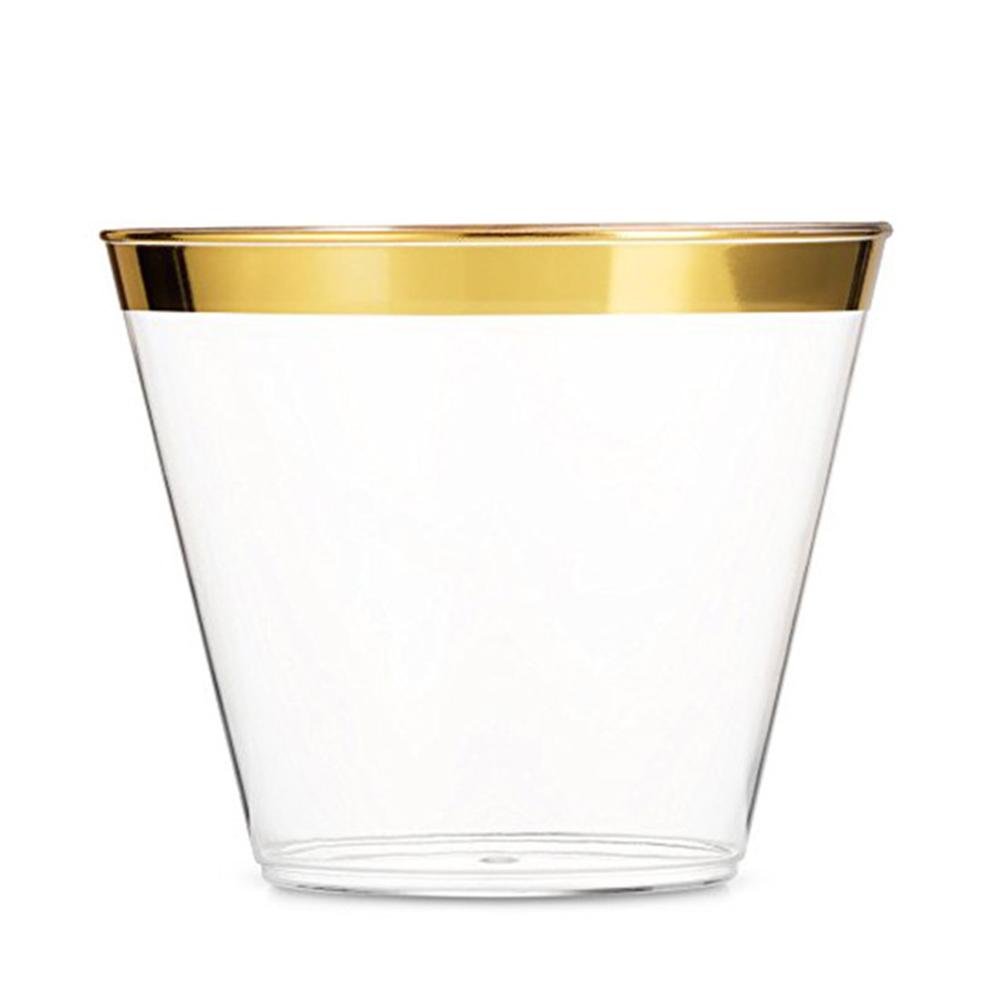 100pcs Gold-rimmed Plastic Cups 3 Colors Available Food-grade Plastic Heavy-duty Disposable Plastic Cups For Iced Coffee Cold Beverage
