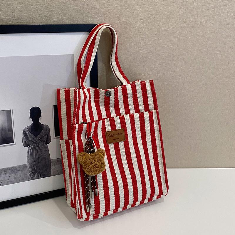 Commuter Large Capacity Leisure 2025 New Personalized Popular Striped Canvas Fashion Crossbody Portable Shoulder Tote Bag