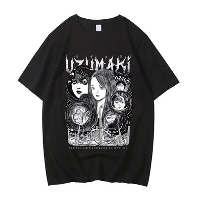 Junji Ito T-Shirt Mädchen Trendy 80er Universität Grafik Herren Bunt Ästhetisch T-Shirt Universität Anime 2000er Punk Pastell Kawaii