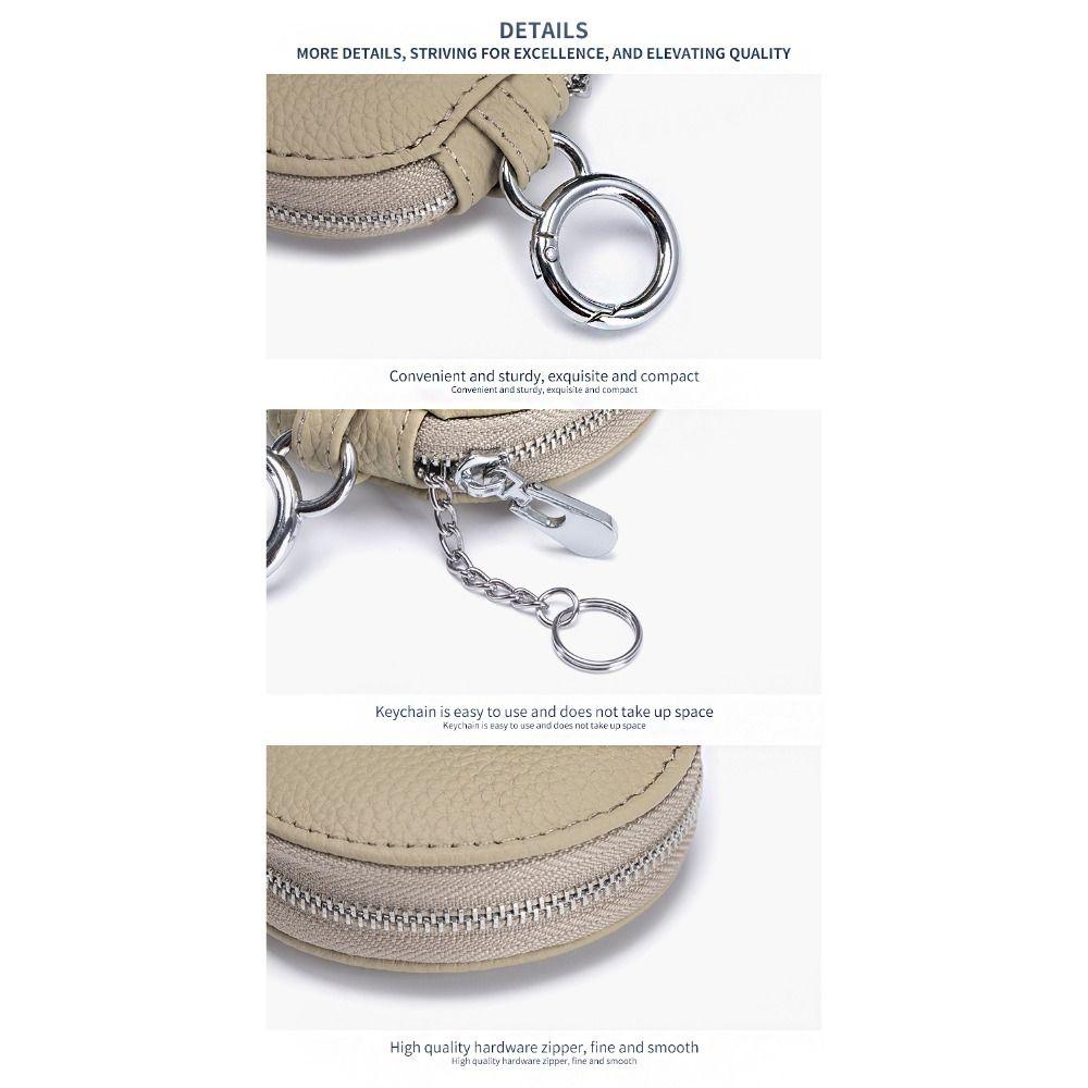 Zipper Round Wallet with Mirror Lipstick Storage Bag Mini Earphone Bag Outdoor