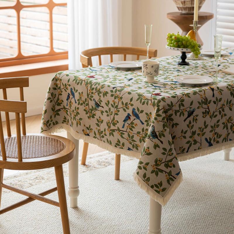 Floral Tablecloth Rustic Farmhouse Cotton Linen Blend Table Cover Dining Coffee