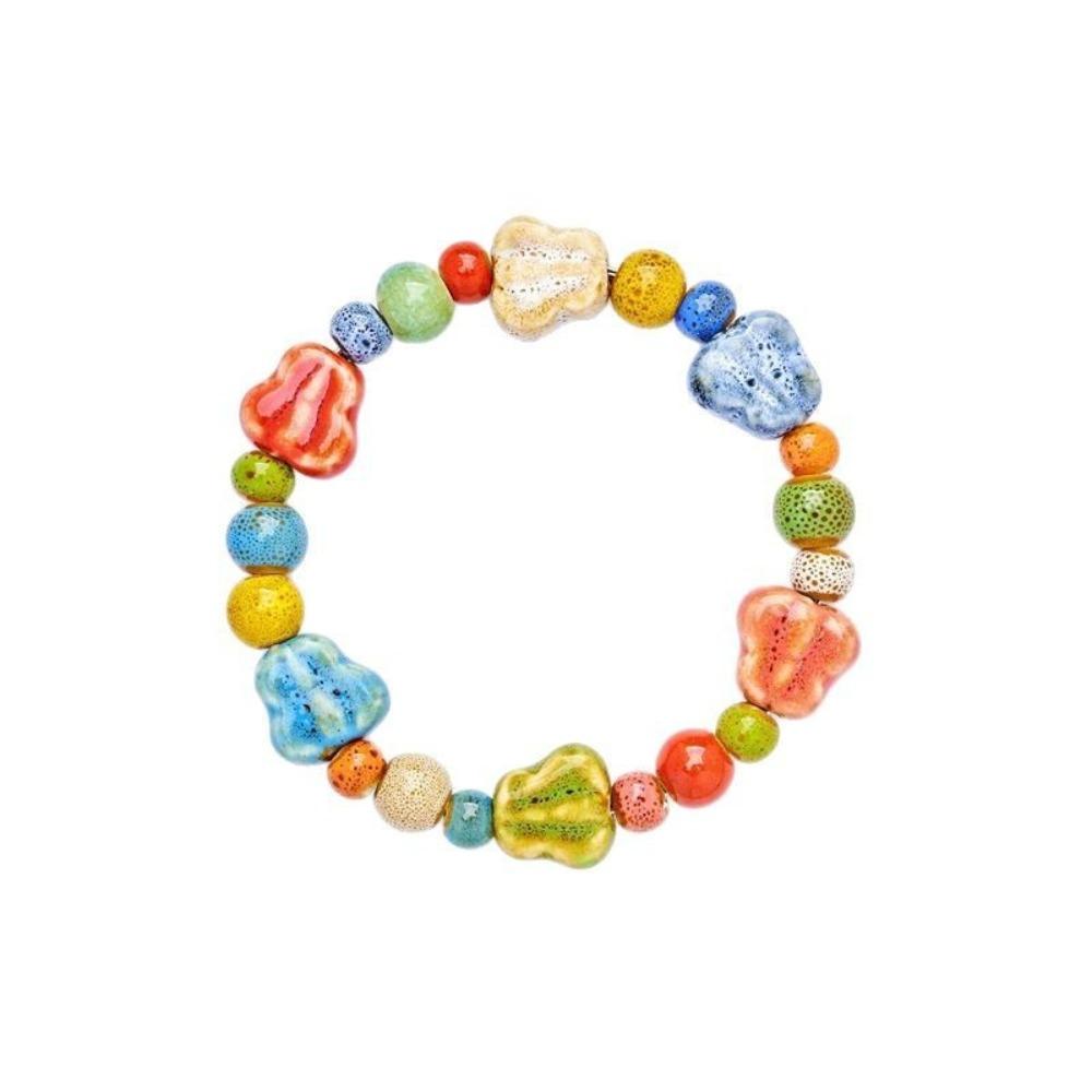 Retro Ethnic Stars Leaf Butterfly Flower Colorful Ceramic String Beads Bracelet Fashion Summer Beach for Women Cute Jewelry Gift