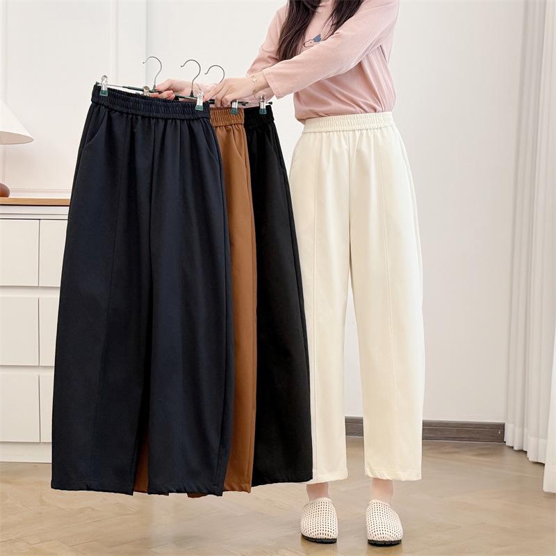 2026 Spring High Waist Plus Size Elastic Cropped Pants for Women: Slimming, Casual Banana Style