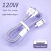 Multi-Head 3-in-1 Fast Charging Cable: 120W for Home, 66W for Car, Compatible with Apple Devices.