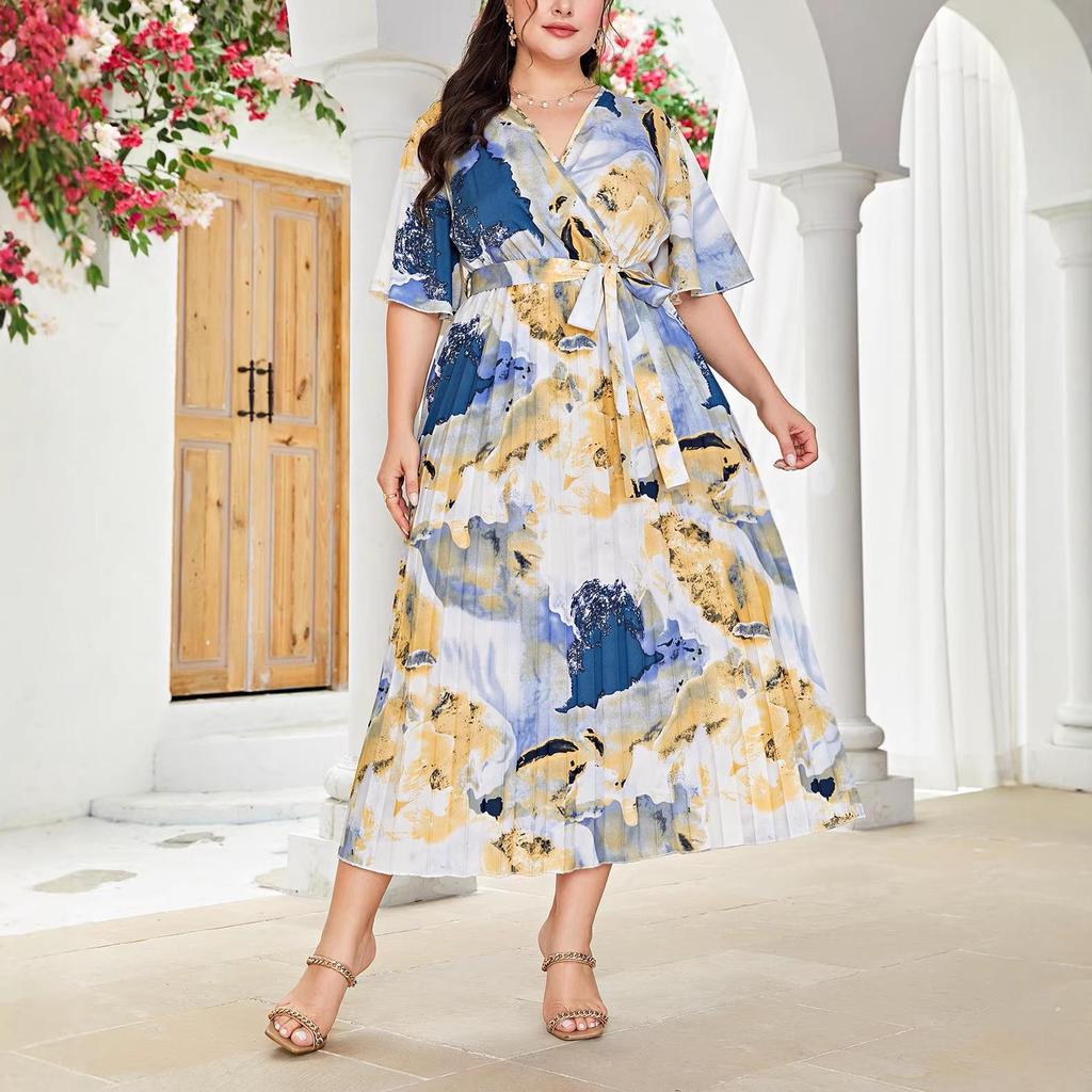 Plus Size Women's Printed Commuter Fashion Dress for Spring & Autumn