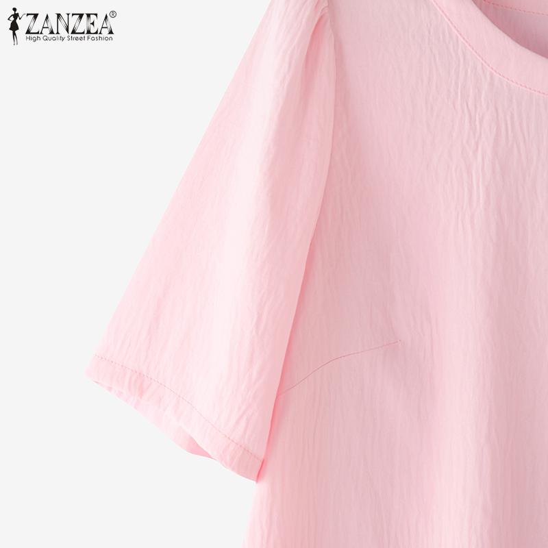ZANZEA Women Casual Round Neck Solid Color Short Sleeve T-shirts