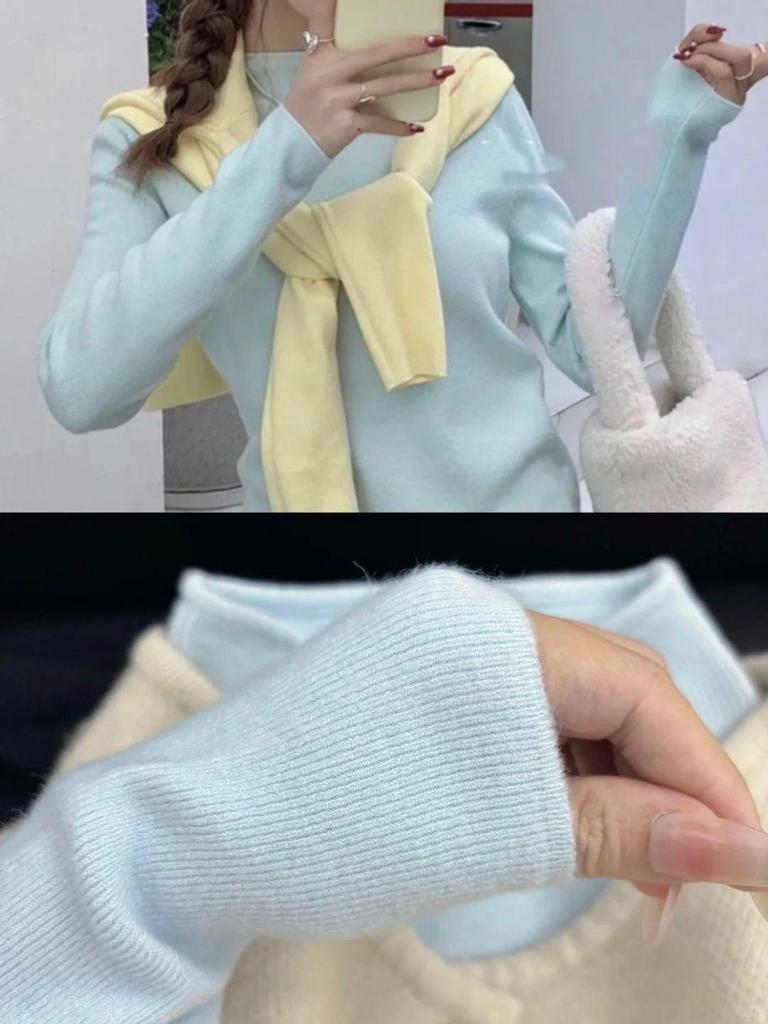 Korean Style Stand Collar Slim Knit Top for Women - Winter 2026