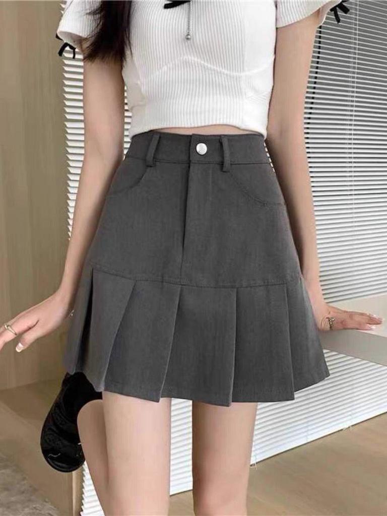 Damen Schwarzer Hochtaillierter A-Linien Plissee Midi-Rock, Sommer 2025, Figurbetont, Schlankmachend, Übergröße Vielseitig.