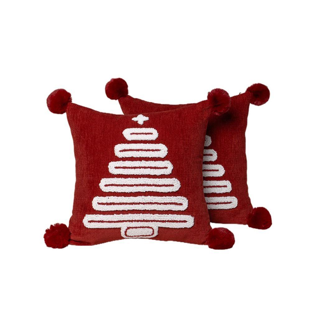 1PC 18 X 18 In Christmas Tree Pillow Cover with Hairball Comfortable Throw Pillow Cover Soft Square Cushion Slipcover Sofa Decor