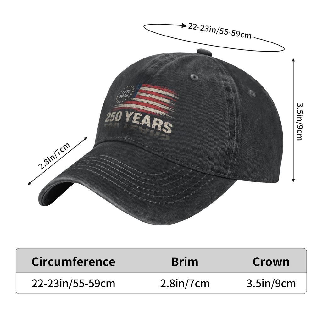 Unisex 250 Years American Anniversary Printed Hat Fashion Distressed Washed  Baseball Cap Adjustable