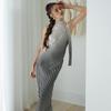 Elegantné dámske šaty Pruhované sexy slim fit šaty bez chrbta Úzke šnurovanie Župan bez rukávov Letné dámske elegantné spoločenské šaty