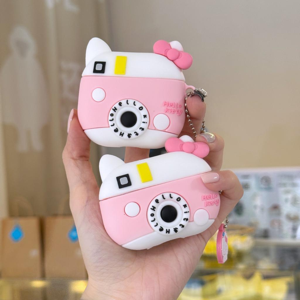 Cute Camera KT Cat AirPods Pro Apple 1/2/3 Generation Bluetooth Headset Case Cartoon Protective Case for Women