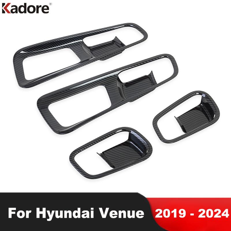 Car ide Inner Door Handle Bowl Cover Trim For Hyundai Venue      2024 Carbon Fiber Interior Accessories