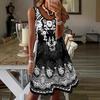 Women's Summer Sleeveless Plus Size Beach Dress Casual Crew Neck Printed Boho Midi Dress