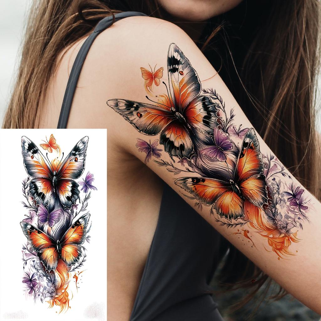 1 Sheet Butterfly Flower Fake Fox Temporary Tattoos For Women Men Adults Arm Leg Tattoo Sticker Sleeve Sexy Water Transfer Tatoo
