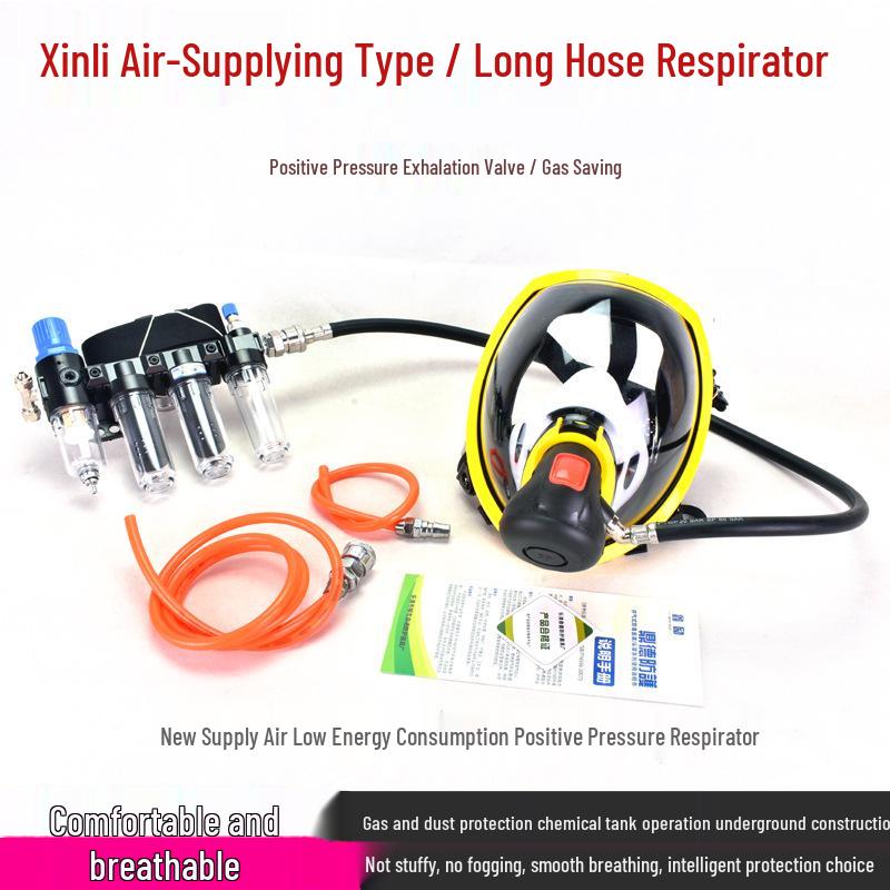 Full-Face Supplied-Air Respirator: Positive Pressure, Dustproof, Ideal for Powder Coating, Chemical Grinding, and Spray Painting