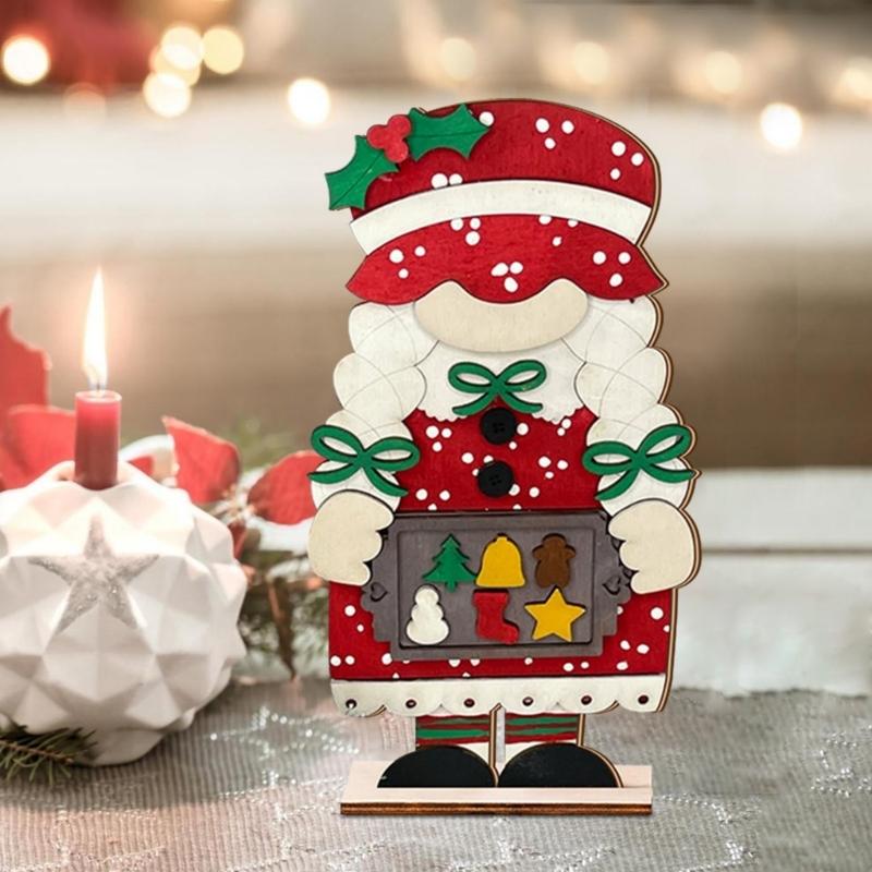 Artistic Festival Wooden Female Gnomes Statue Durable Holiday Decoration for Living Room Office Table