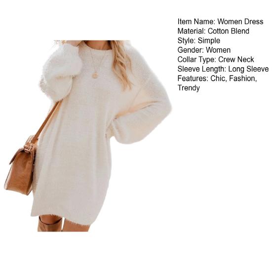 Women's Furry Pullover Sweater Dress Fuzzy Slouchy Oversized Long Tops Loose Crew Neck Fall