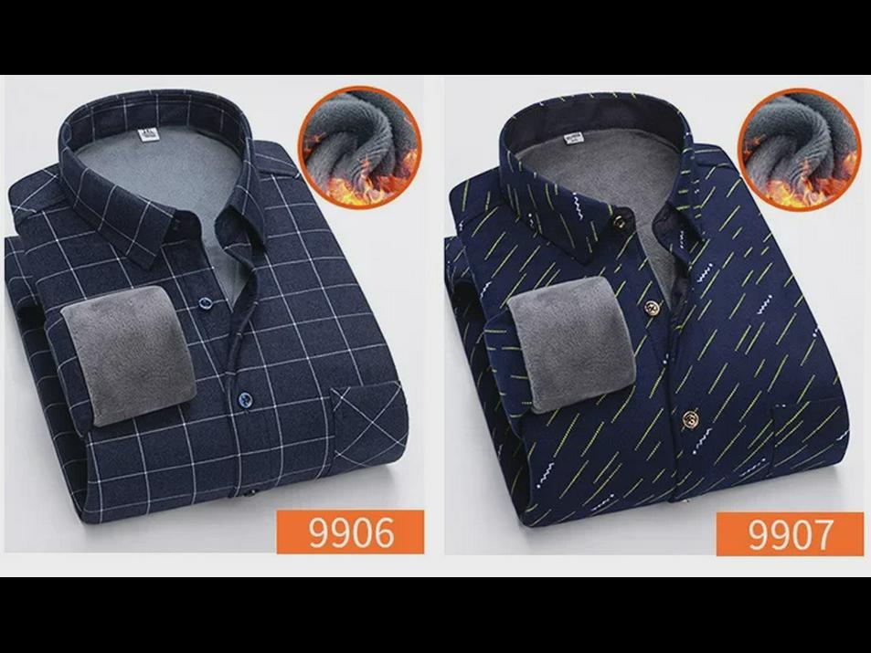 Men's Luxe Double-Sided Velvet Thickened Striped Plaid Long Sleeve Shirt for Autumn and Winter