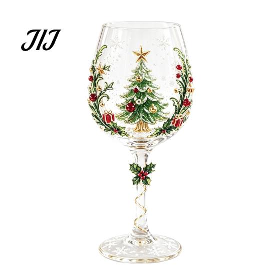 Dekorative Winter-Trinkbecher Weihnachten Stiel-Weinglas, Schneemann/Weihnachtsmann-Kranz/Elch/Weihnachtsbaum Handbemalt, Einzigartige Tauschgeschenke Kreativ