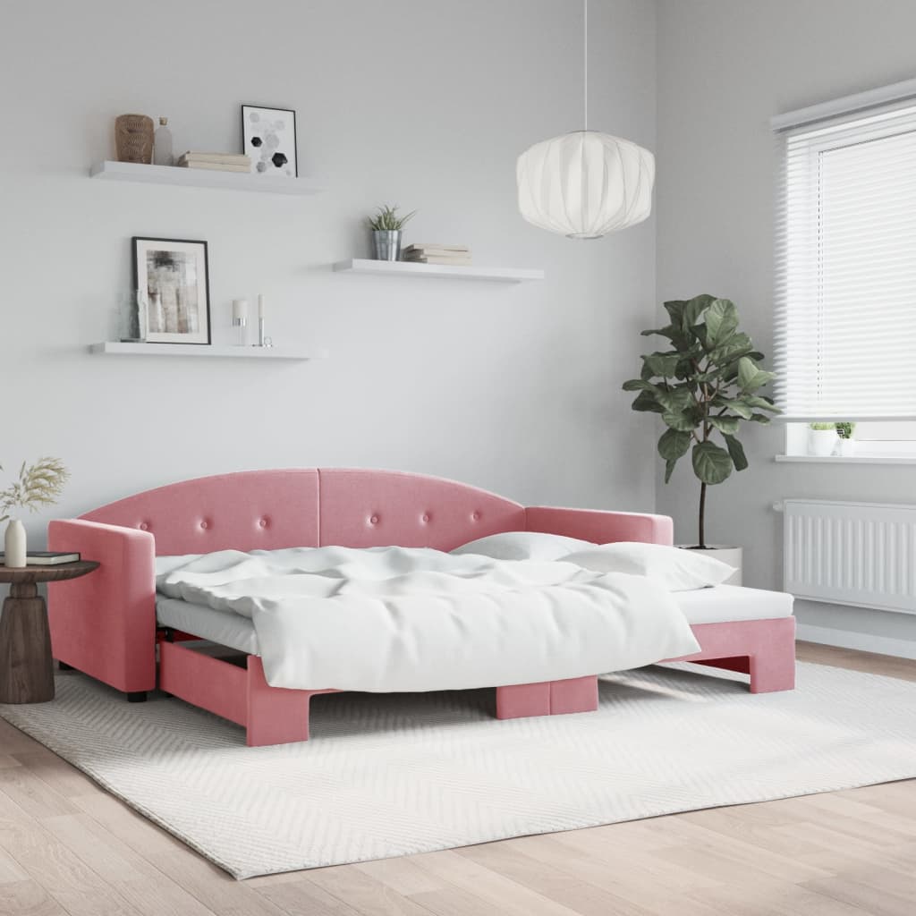 Daybed Extendable Pink 90x200 cm Velvet