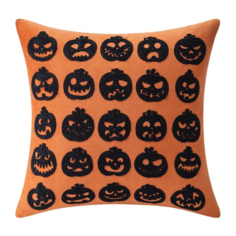 Sturdy Polyester Halloweens Throw Pillowcase With Closure Seasonal Embroidery Sofa Bedroom