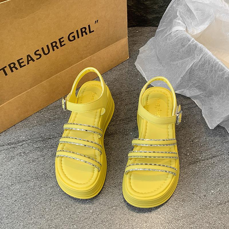 Platform Sandals Summer New Fashion Versatile One-word Buckle Type with Cool Slippers Exquisite Slippers