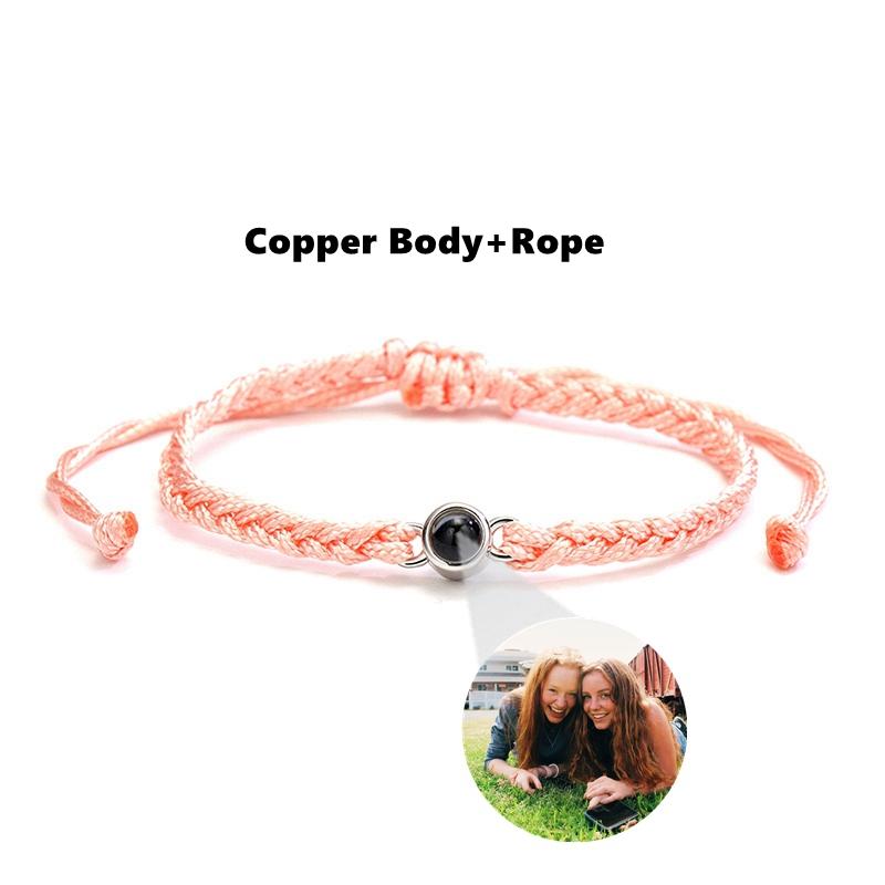 

EthShine Персоналізований фотобраслет зі срібного кола 925 проекції Браслети з фотографіями на замовлення Меморіальний подарунок для пари жінкам Copper Pink