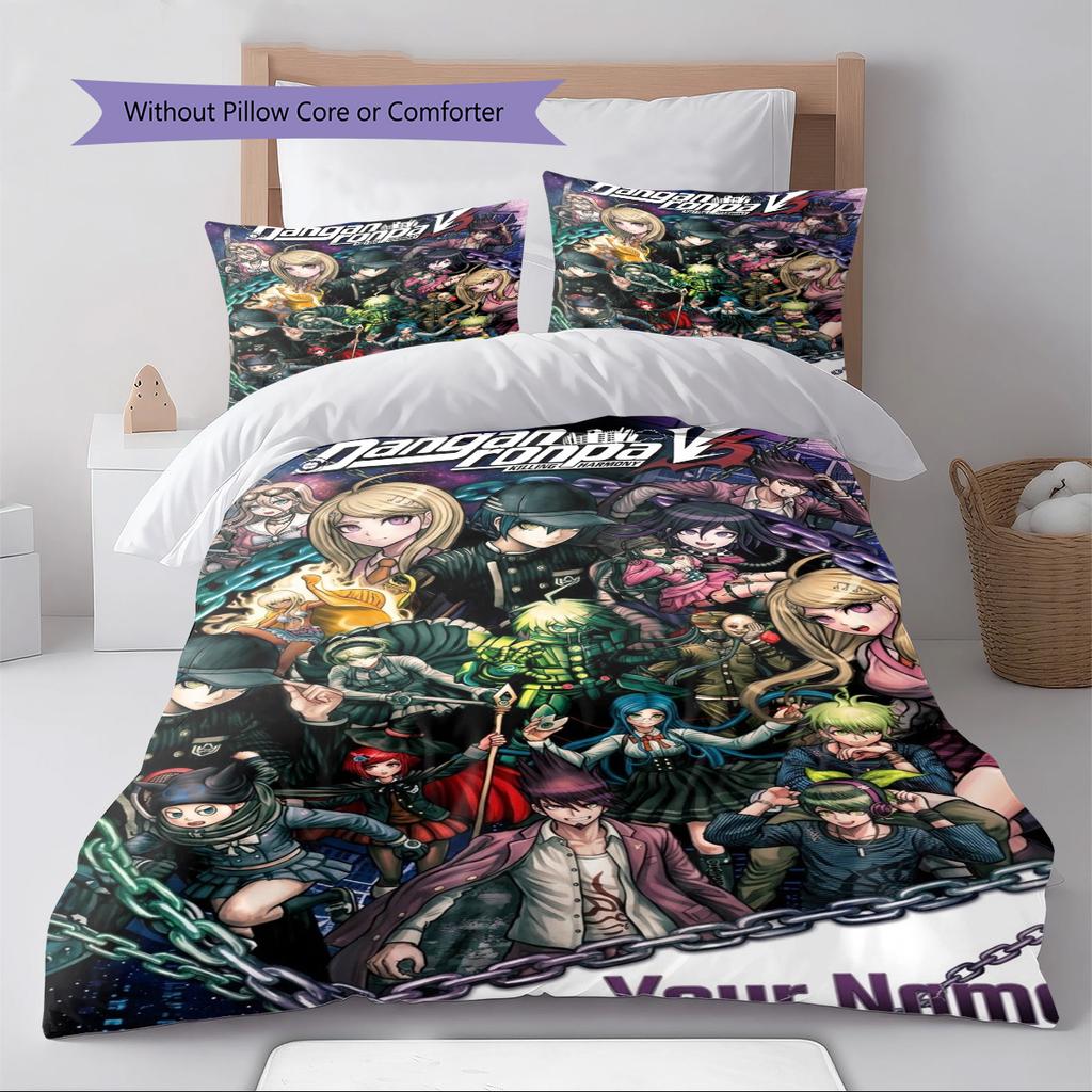 Name Custom Dangan Ronpa Anime Pattern Bedding Set Quilt Cover Pillowcase Home Decor Gift (1 * Duvet Cover + 2 * Pillowcase, Without Core)