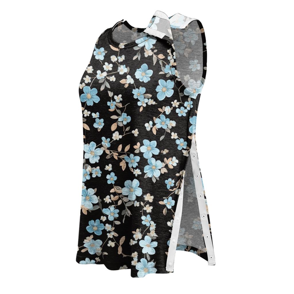 Women's - Adaptive Top with Front, Floral Print Sleeveless Shirt for Recovery