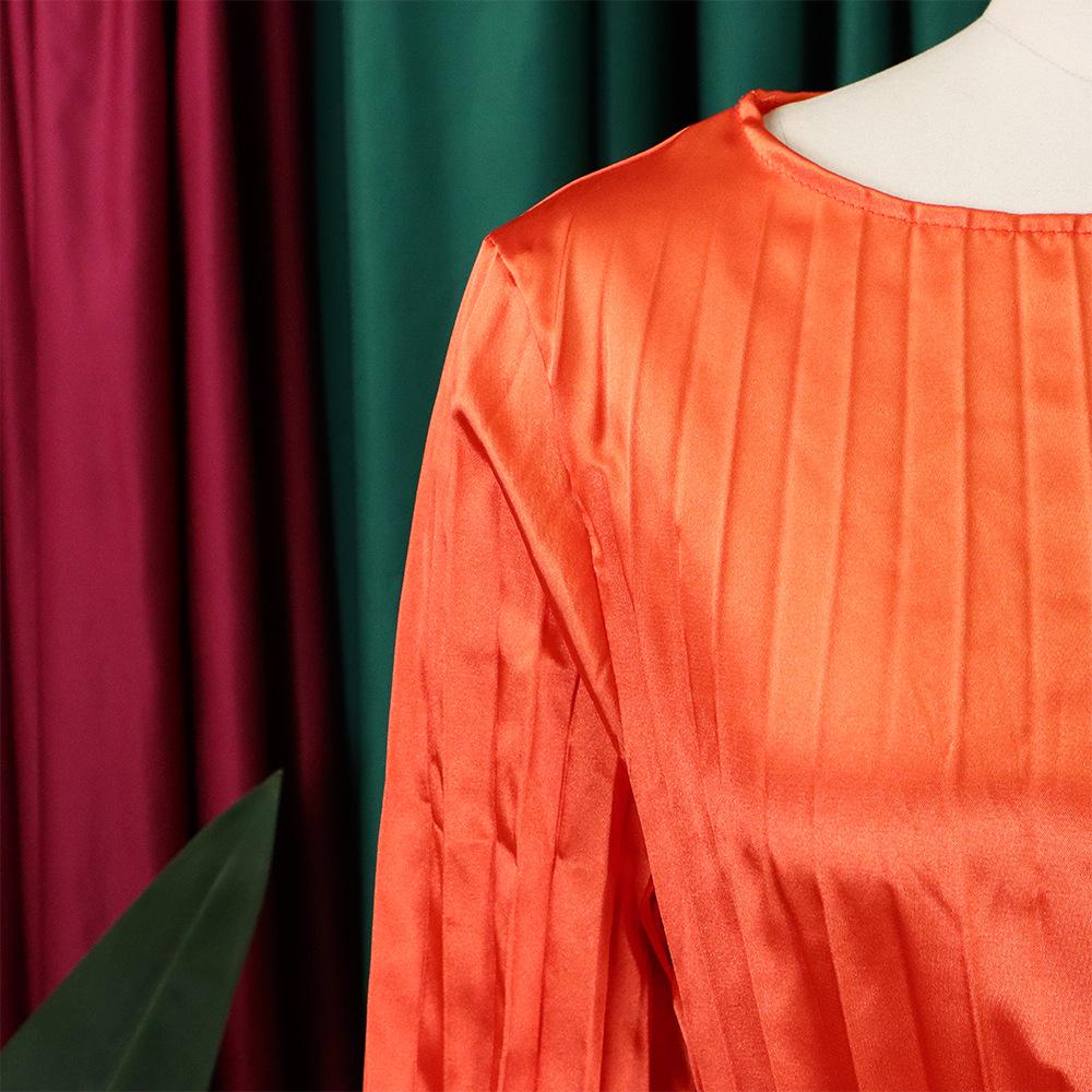 Große Größe Frauen Sommer Mode Solide Plissee Verband Kleid Damen Ein Stück Lange Ärmel Kurzes Kleid