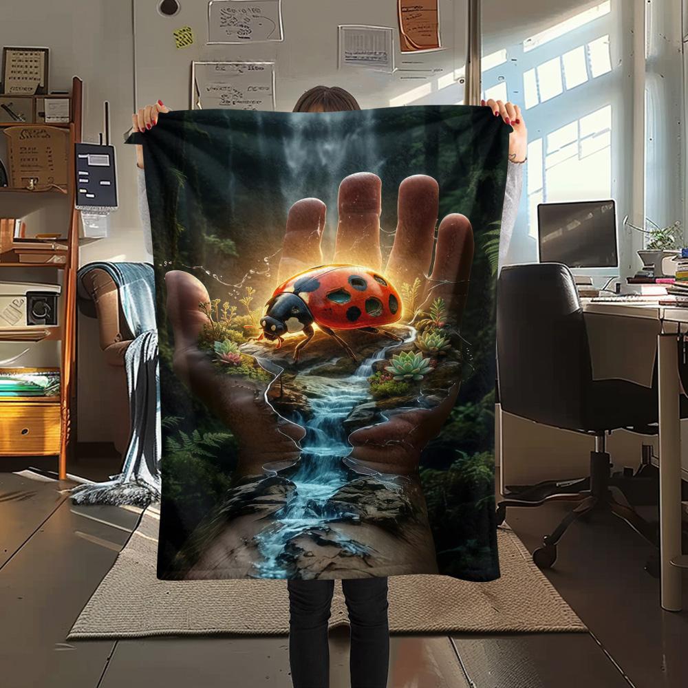 

1PC Cute ladybug Print FlAannel Blanket, High quality Comfortable for All Seasons, Home Decor, Warmth and Comfort 80cm x 120cm