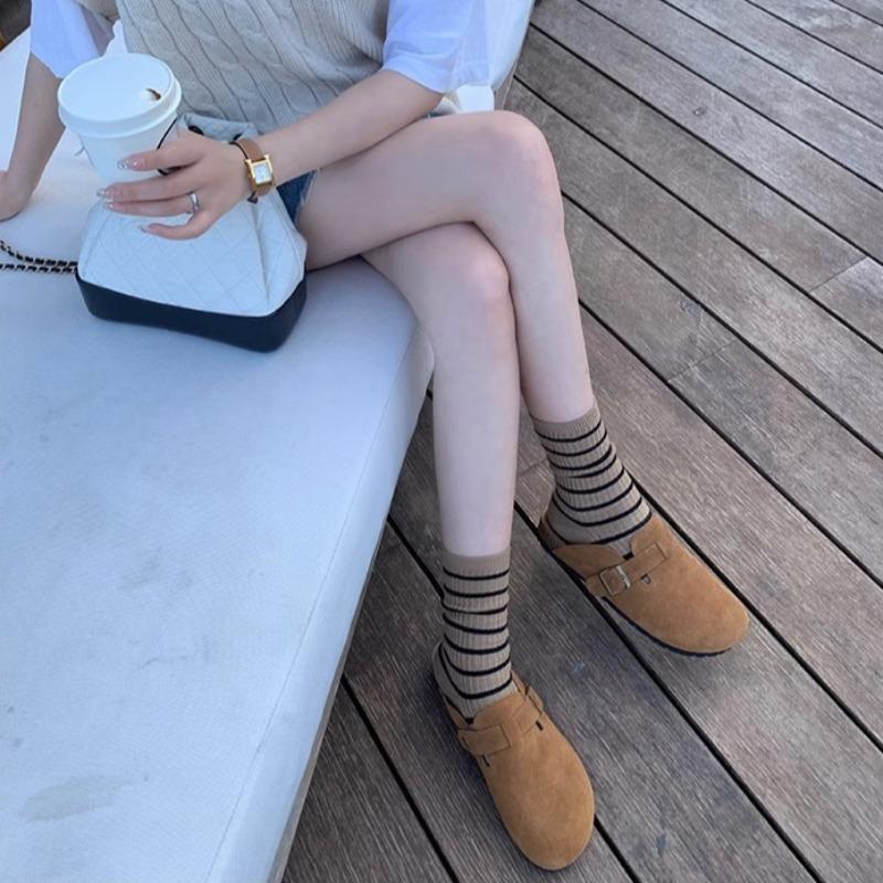 Sandales à Talon Épais Pantoufles Semelle en Bois Souple Demi-Chaussons Couvre-Pieds Sabots d'Été pour Femmes Boucle Daim Support de Voûte Plantaire Liège